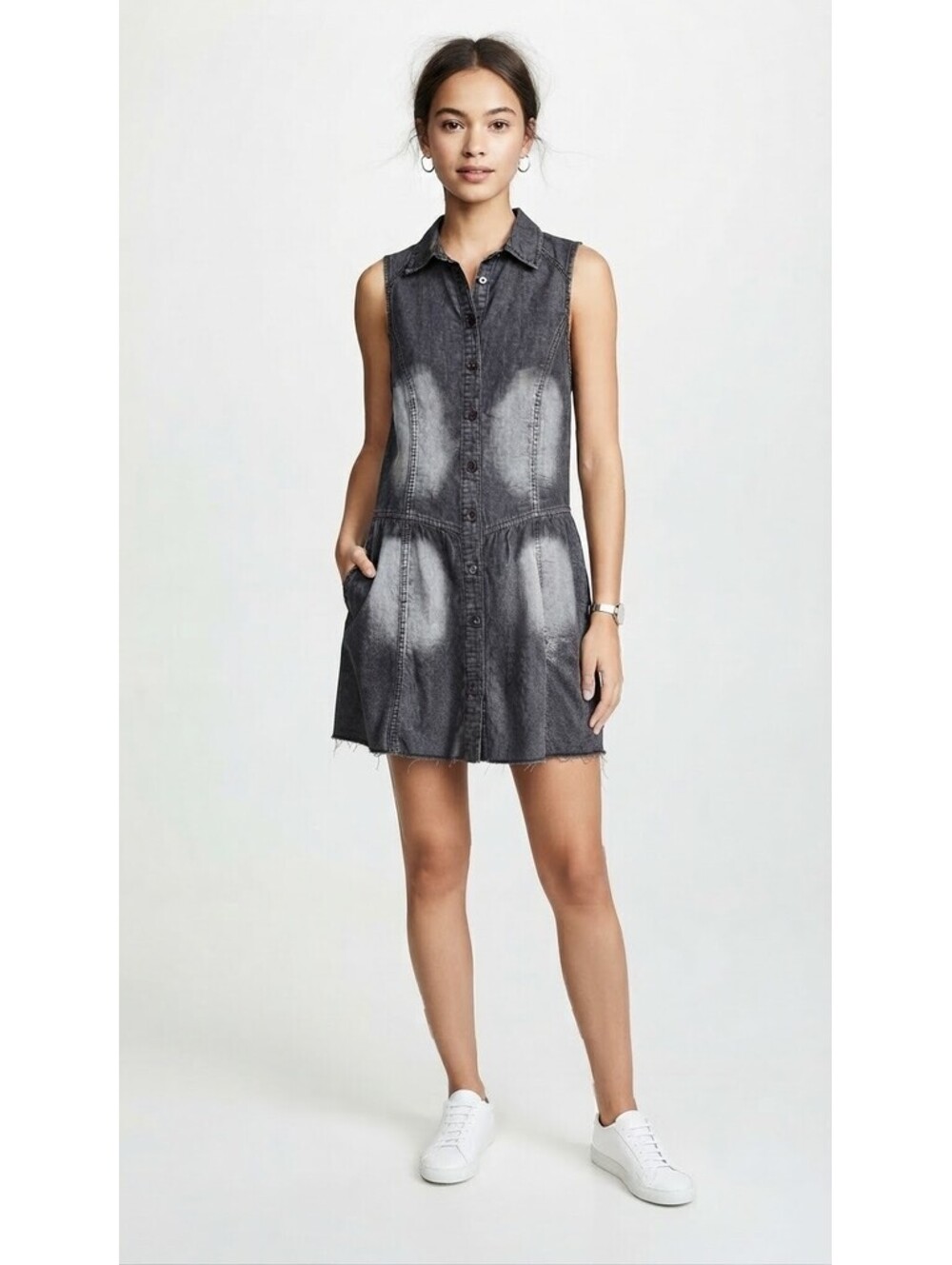 Free People Sleeveless Button-Front Denim Dress Medium